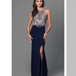 Along Mock-two-piece Jeweled Formal Gown